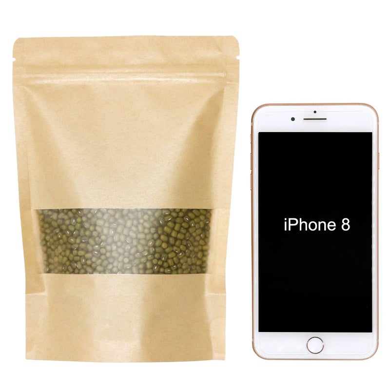 SumDirect Kraft Stand Up Pouches - 50Pcs Resealable Kraft Paper Stand Up Bags with Window, Zipper Disposable Food Storage Bags for Home or Business (50, 5.5x7.8inch) - Image 2